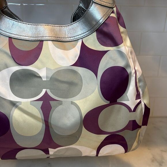 Coach Bag Purse Handbag soho Signature Satin Scarf Print Buckle Hobo XL Shoulder - Picture 6 of 16